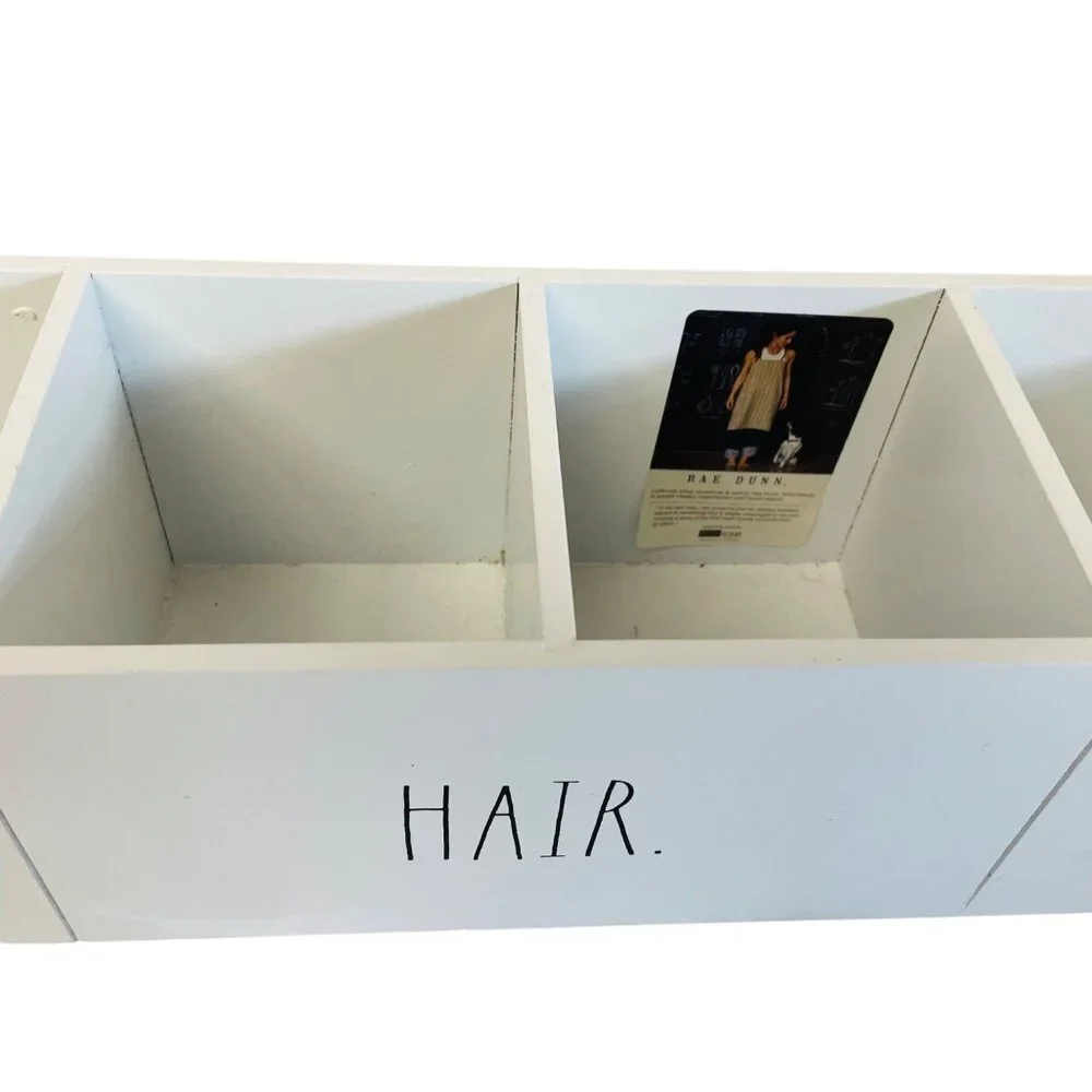 Rae Dunn White Wooden Organizer With‎ FACE. HAIR. BODY. Compartments Perfect For